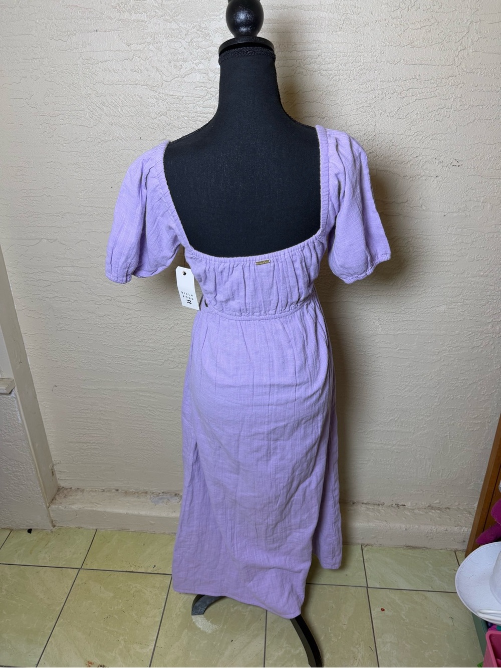 Billabong Lilac Puff Sleeve Cutout Maxi Dress Cottagecore Prairie NWT Small - Picture 9 of 12